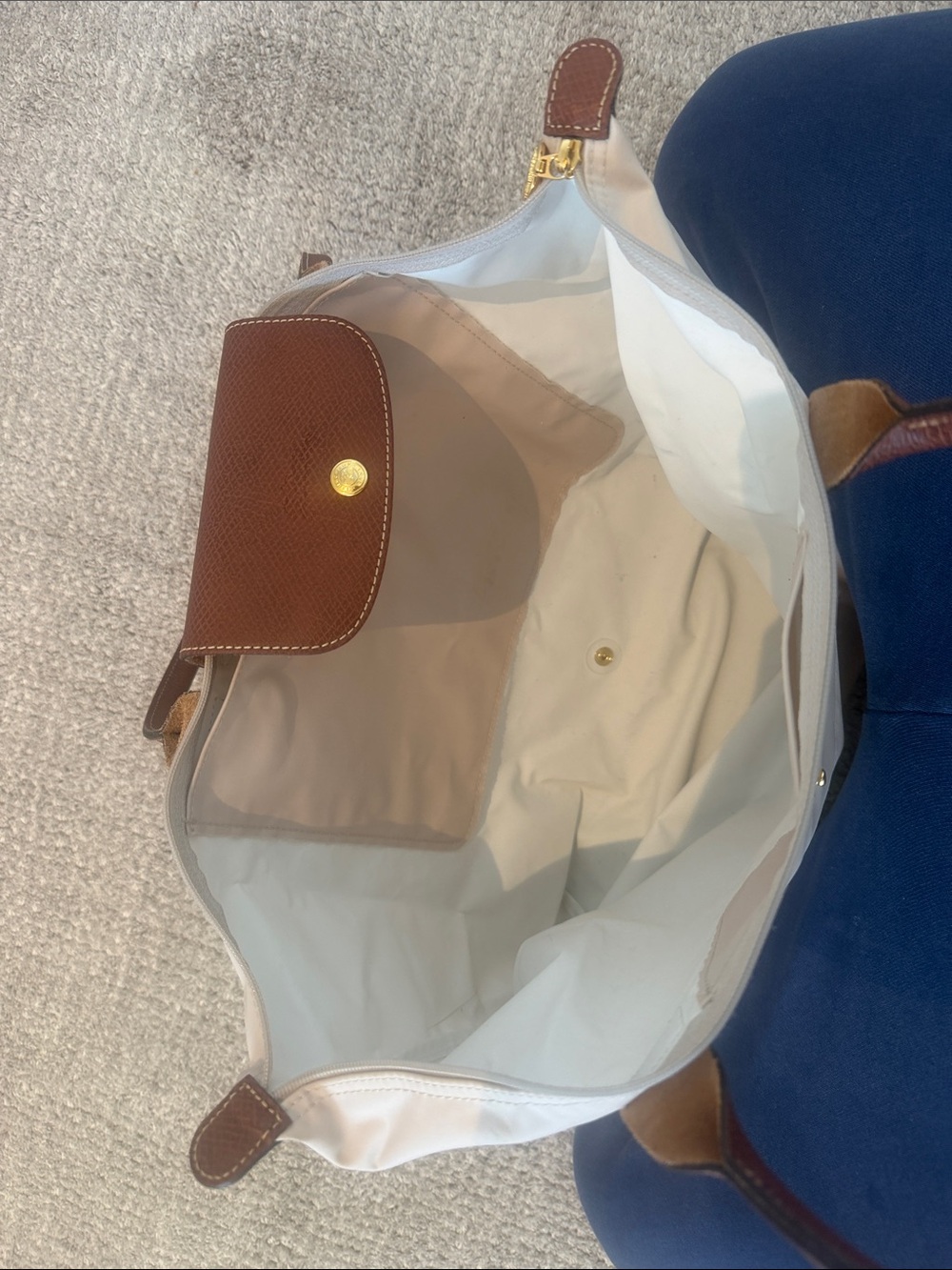 Longchamp Beige Tote with Brown Leather Trim - Picture 3 of 4